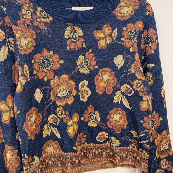 EUC Sezane Emna Glitter Floral Sweater Blue Brown Medium - Picture 5 of 9